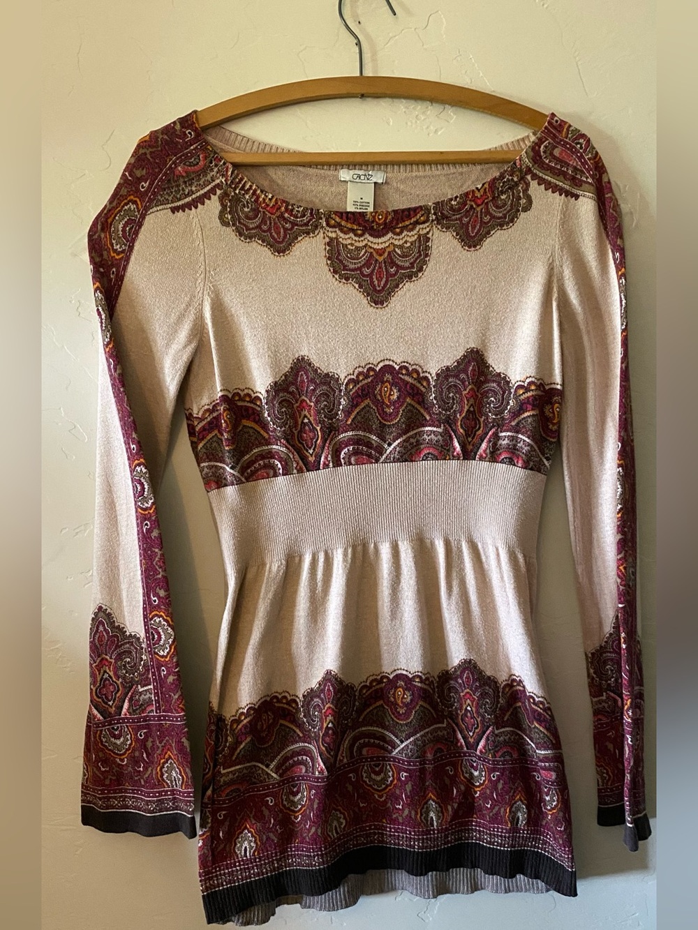 Cache Cream Tunic with Burgundy Paisley Accents